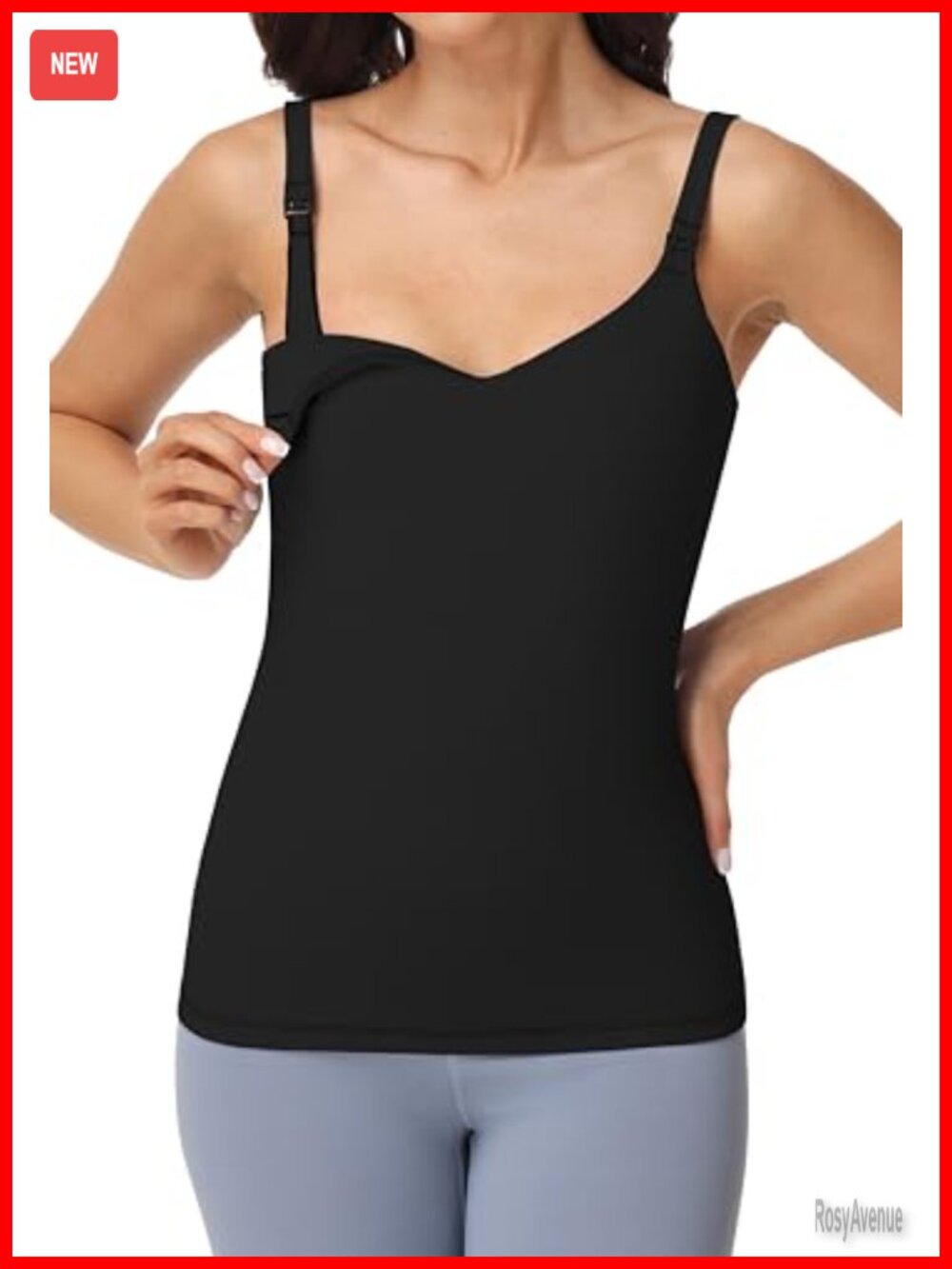 Nursing Tank Top Built in Bra V-Neck Slim Fit Breastfeeding Cami